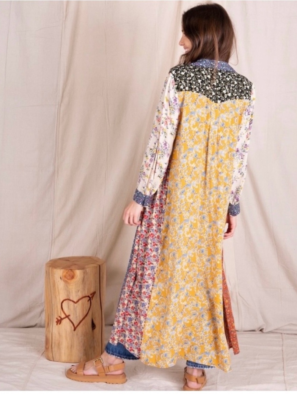 NATURAL LIFE Esme Patchwork Mixed Floral Long Sleeve Maxi Shirt Dress - - Picture 4 of 10